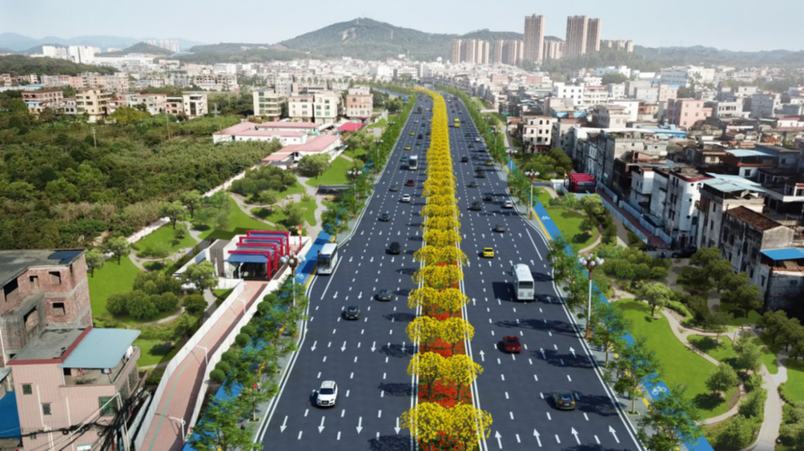 广汕路(长平-金坑段)道路绿化景观工程长约7公里.